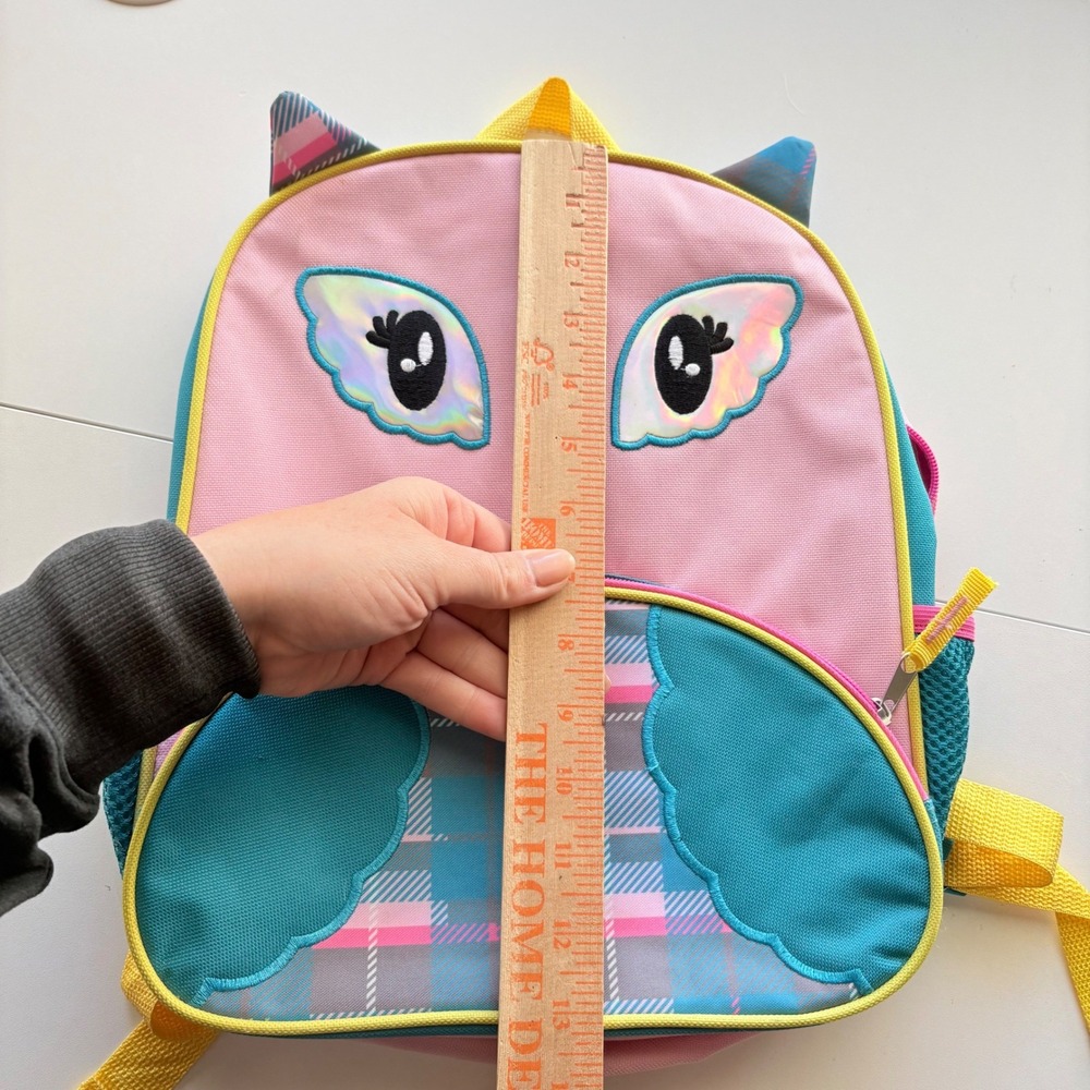 Cat & Jack Owl Backpack Kids One Size Pink Teal Plaid Holographic Animal - Picture 5 of 6